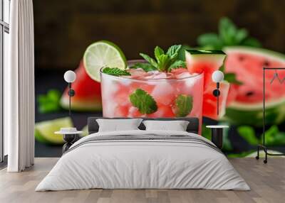 Refreshing watermelon mocktail infused with mint and lime, perfect chilled beverage for warm days Wall mural