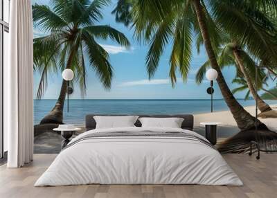 Relaxing under Palm Tree Shade on a Serene Beach Wall mural