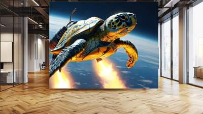 Rocket-Powered Turtle Ascends into Earths Orbit with Daring Determination Wall mural