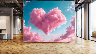 Romantic pink clouds in heart shapes creating a dreamy sky for Valentines Day celebration Wall mural