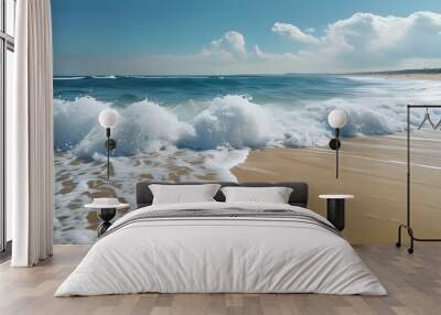 sandy beach waves texture with summer sea backdrop in an abstract natural setting Wall mural