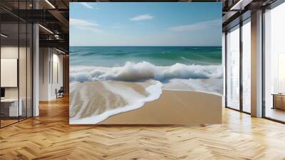 sandy beach waves texture with summer sea backdrop in an abstract natural setting Wall mural