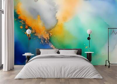 Serene Abstract Watercolor Composition in Pale Gray, Blue, Green, and Sage Gradients with Subtle Water Effects for Artistic Inspiration and Mood Enhancement Wall mural