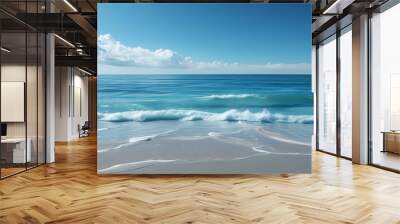 Serene coastal paradise with tranquil waves and vibrant blue hues of the ocean Wall mural