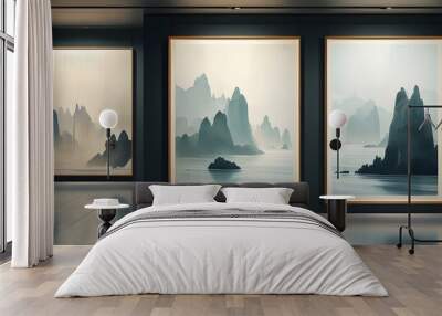 Serene Digital Frame Showcasing Evolving Artwork with Gradual Layers Unveiling Wall mural