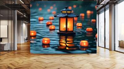 serene lantern illuminating tranquil waters at dusk Wall mural