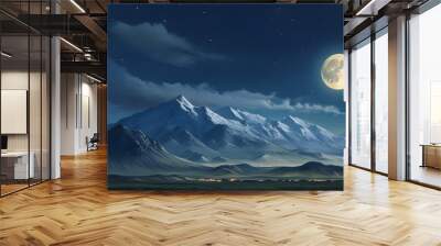 Serene nightscape of a plain mountain illuminated by a bright moon Wall mural