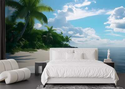 Serene paradise island with endless beaches and lush greenery inviting tranquil relaxation Wall mural