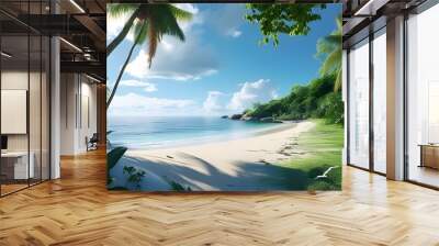 Serene paradise island with endless beaches and lush greenery inviting tranquil relaxation Wall mural