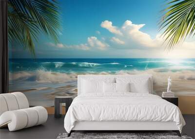 Serene summer scene with gentle waves lapping on the sandy beach Wall mural