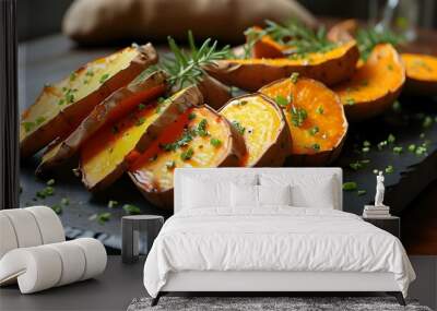 Sizzling Sweet Potatoes: A Culinary Delight Unleashed in the Kitchen Wall mural