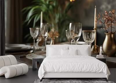 Sophisticated fine dining setup exuding elegance and class Wall mural