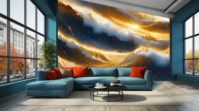 Stunning Abstract Gold Wave Design Creating a Mesmerizing Background Wall mural