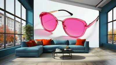 stylish pink sunglasses on a clean white background Wall mural