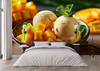 Summer bliss with refreshing mango ice cream and juicy mango pieces, creating the ultimate sweet treat for warm days Wall mural