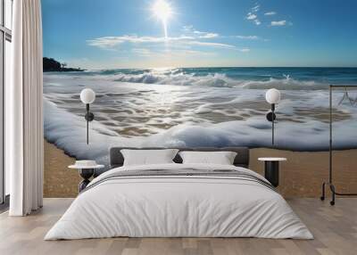 Sunny beach bliss with crashing waves and warm sandy shores Wall mural