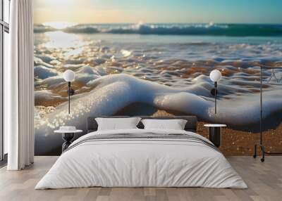 Sunny beach bliss with crashing waves and warm sandy shores Wall mural