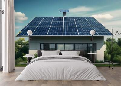 Sustainable home design featuring solar panel roof for eco-friendly energy solutions Wall mural