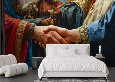 Symbolic Handshake Illustrating Reconciliation and Justice Between Diverse Individuals Wall mural