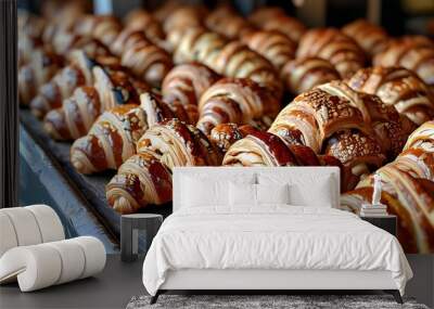 Tantalizing array of croissants creating a savory and visually appealing backdrop Wall mural