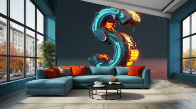 Three-dimensional countdown visualization featuring the number two in a dynamic font design Wall mural