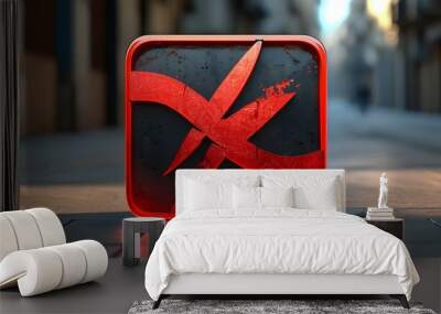 Three Dimensional Red Media Icon with Play Button for Social Branding in Valencia, March 2021 Wall mural