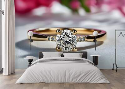 Timeless elegance of a solitaire diamond engagement ring with a classic band design Wall mural