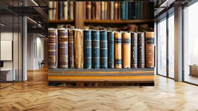 Timeless library of vintage literature on antique shelves, inviting exploration of knowledge and the art of learning in a scholarly sanctuary Wall mural