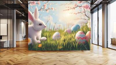 Tranquil Easter Celebration Illustrated with Pastel Colors and Festive Symbols Wall mural