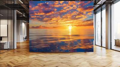 Tranquil Evening Seascape Beneath a Golden Sunset Sky Over the Pacific Ocean with Vibrant Colors and Serene Waters Wall mural