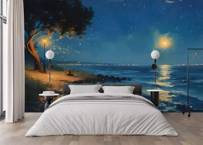 Tranquil summer evening filled with gentle breezes, fragrant blooms, and the soothing sounds of nature as day transitions into calming nightfall Wall mural