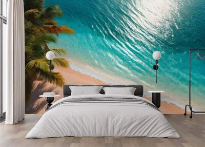 Tropical beach sunset illuminating an exotic island seascape with vibrant colors and serene waves Wall mural