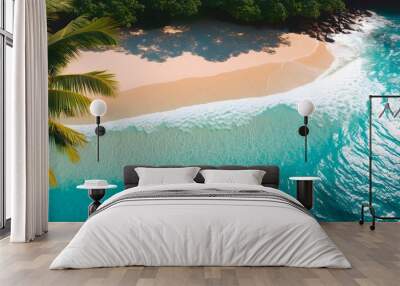 Tropical beach sunset illuminating an exotic island seascape with vibrant colors and serene waves Wall mural