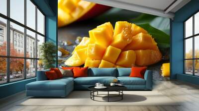 Tropical paradise featuring luscious mangoes, a vibrant celebration of flavor and freshness for ultimate summer enjoyment Wall mural