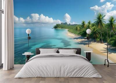 Tropical paradise island with crystal-clear waters, golden sands, and a serene atmosphere for ultimate relaxation Wall mural