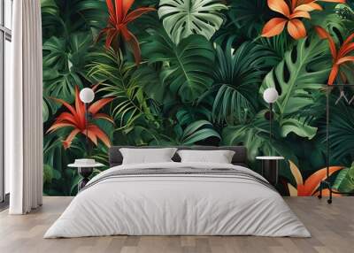 tropical paradise of vibrant leaves in a seamless pattern Wall mural