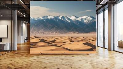 Vast Desert Scene Featuring Dramatic Dunes and Majestic Mountains for Adventure Travel Showcase Wall mural