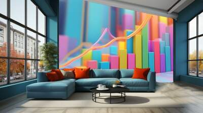 Vibrant abstract 3D bar chart illustrating upward growth trend in colorful pastel hues, ideal for representing success and data visualizations Wall mural