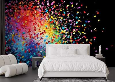 Vibrant Abstract Explosion of Colorful Confetti Against a Bold Black Background Wall mural