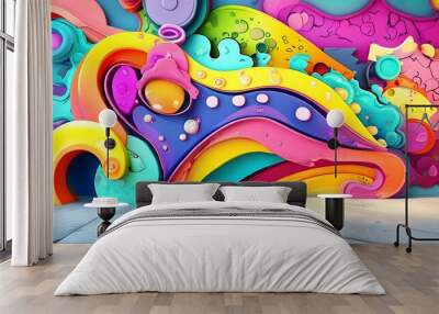 vibrant abstract graffiti wall adorned with playful cartoons and innovative generative AI art designs Wall mural