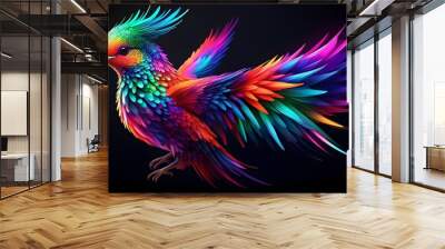 Vibrant Abstract Holographic Rooster in a Dark Digital Landscape Wall mural