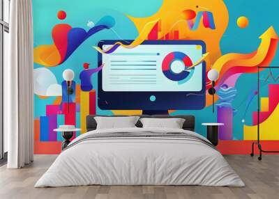 Vibrant Abstract Illustration of Brand Positioning Strategies Featuring Innovative Marketing Concepts and Competitive Analysis Wall mural