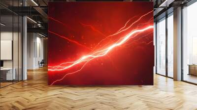 Vibrant Abstract Lightning Design with Shiny Red Elements and Flowing Lines on Dark Background Wall mural