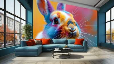 vibrant and whimsical rabbit face artwork Wall mural