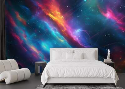 Vibrant cosmic abstract landscape featuring colorful nebulous patterns and digital motifs for futuristic and tech-inspired designs Wall mural