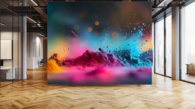 Vibrant explosion of colorful powder with an elegant bokeh effect enhancing the beauty in a detailed close-up setting Wall mural