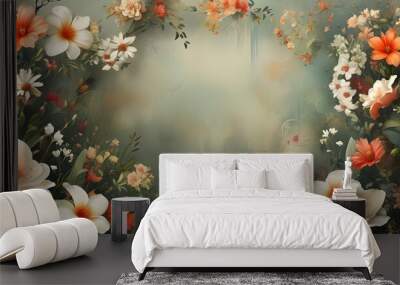 vibrant floral background with colorful blooms and lush greenery Wall mural