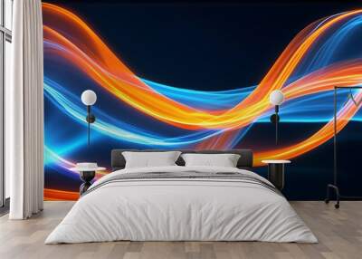 Vibrant flowing wave of colorful light with striking blue and orange stripes Wall mural