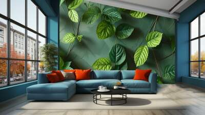 Vibrant green leaf texture creating a nature-inspired abstract background for summer decor Wall mural