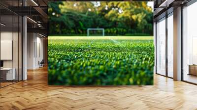 Vibrant Green Sports Field Grass Texture Perfect for Gardens, Pitches, and Landscapes Under Clear Daylight Wall mural